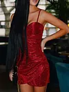 Sexy Spaghetti-Neck Shiny Ruffled Asymmetric Mini Dress