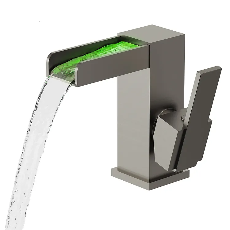 EVERSTEIN LED Waterfall Single-Hole Bathroom Sink Faucet Brushed Nickel 