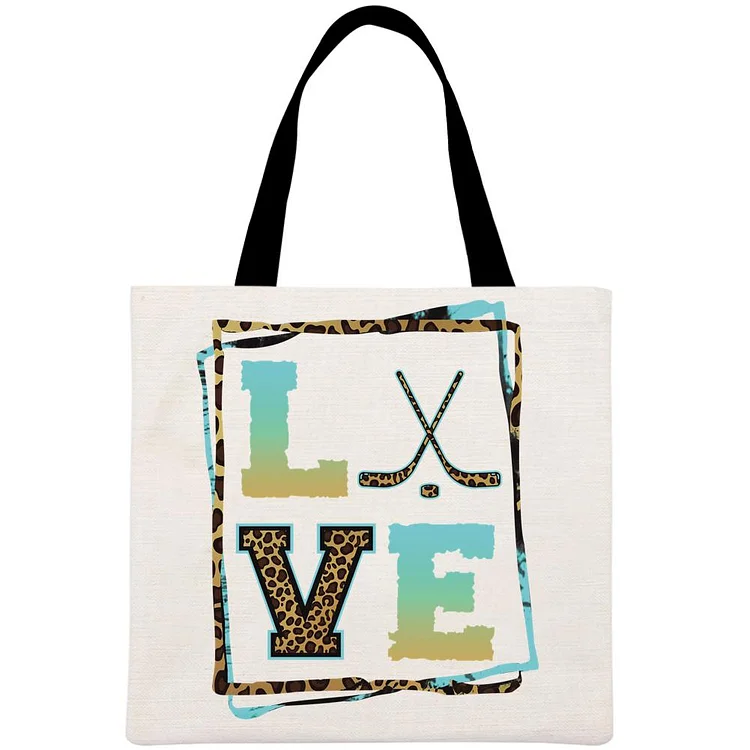 Love Ice Hockey Printed Linen Bag-Annaletters