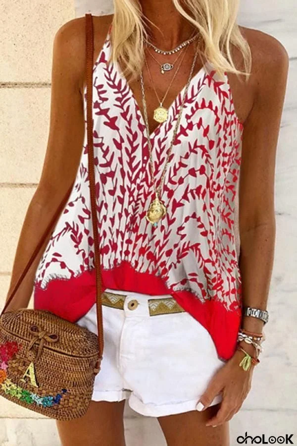 Casual Printed V-neck Camisole