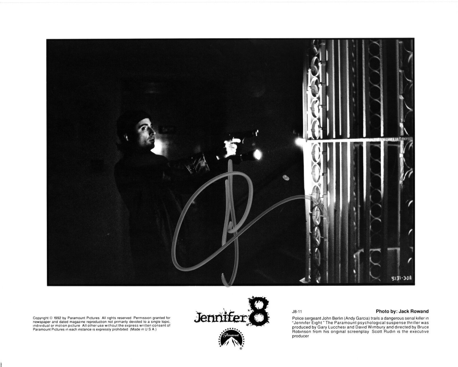 ANDY GARCIA hand-signed JENNIFER 8 original 8x10 w/ gun UACC RD COA authentic