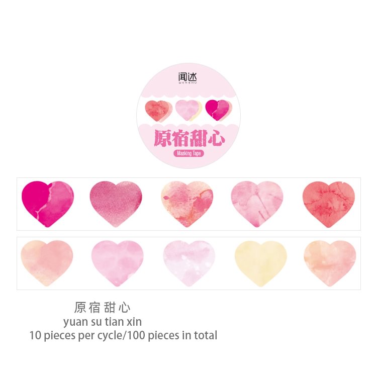 JOURNALSAY 100 Pcs Creative Love Heart Scrapbooking Journal Decoration Washi Tape