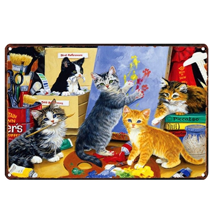 Cat Playing - Vintage Tin Signs/Wooden Signs - 7.9x11.8in & 11.8x15.7in