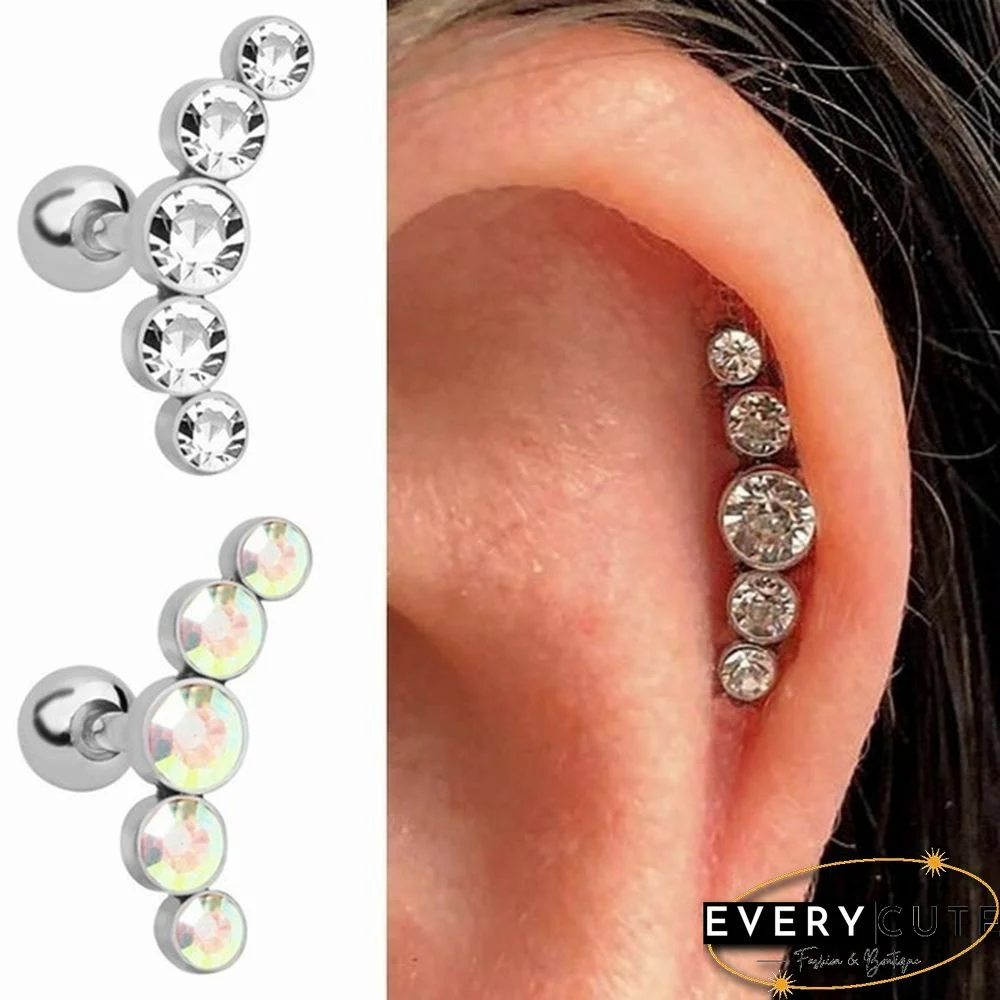 1 Piece Surgical Steel Cartilage Stud Curved Synthetic Crystal Ear Studs Tragus Helix Earring Piercing