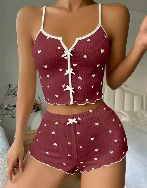 Brownm Brownm New Heart-Shaped Print Bump Color Home Clothes Front Thairy Sling Suit