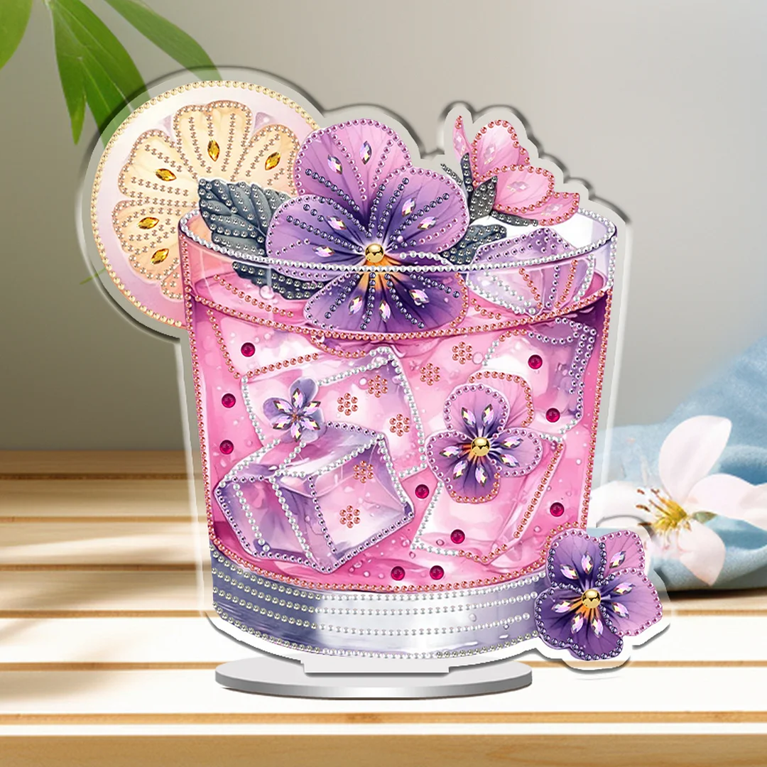 Drink DIY 2D Flat Print Acrylic Desktop Diamond Art Kits 24x22cm Desktop Decor