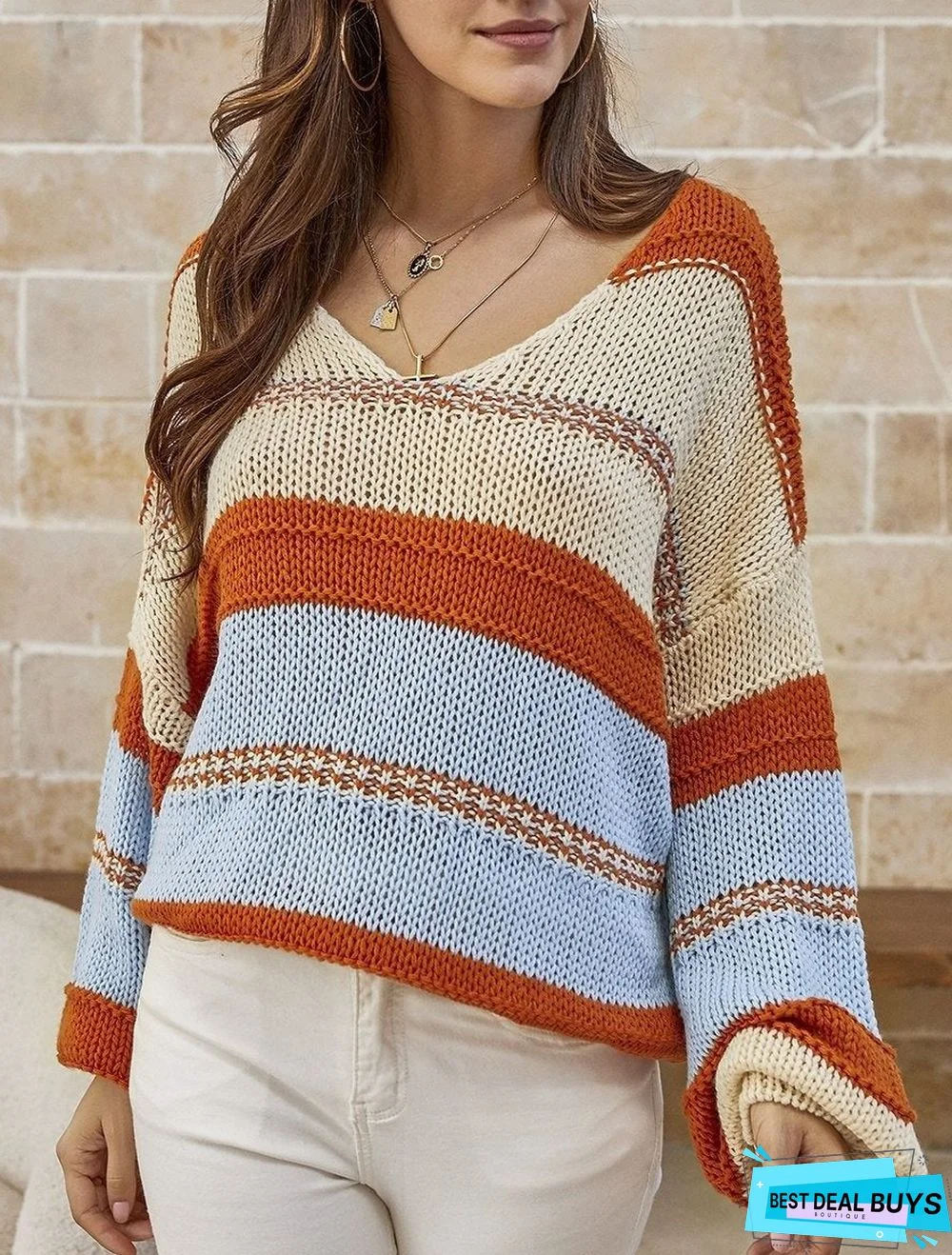 Fashionable and Casual Women's Wool Striped Top