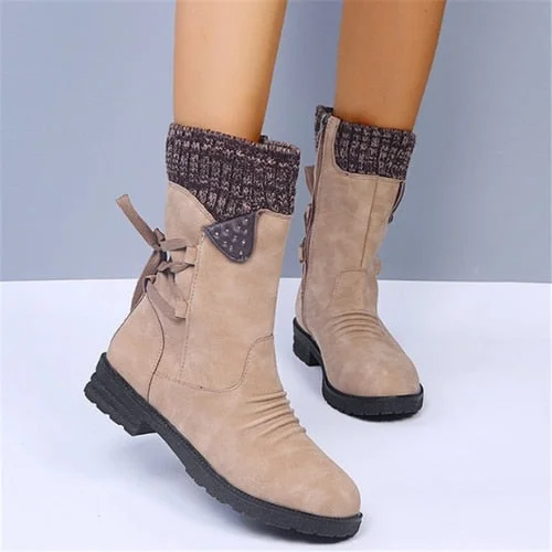 2020 Winter Women Mid-Calf Boots Fashion Suede Snow Boots Retro Zipper Warm Boots for Women Shoes Low-heeled Boots Botas Mujer