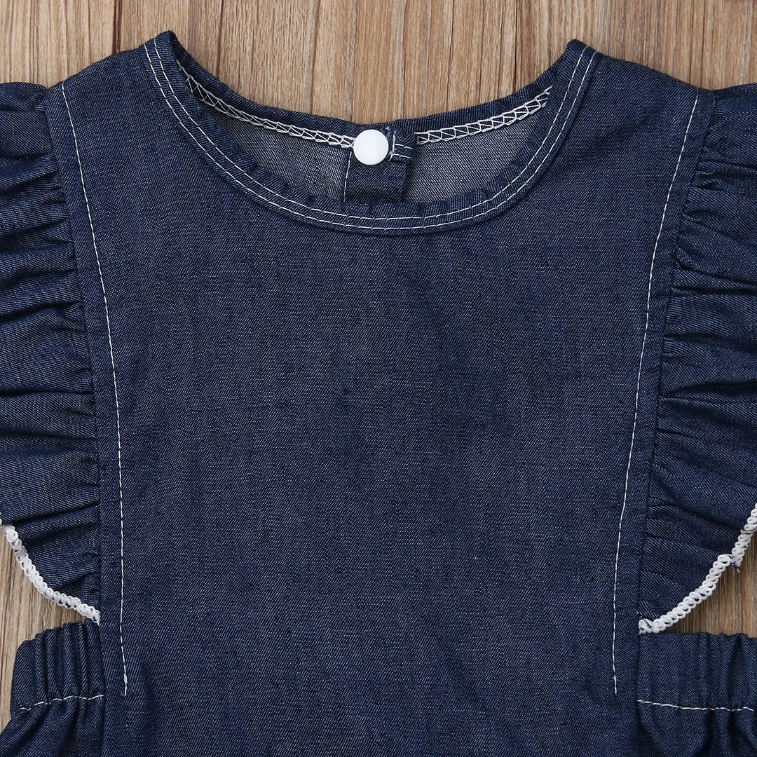 2019 Baby Summer Clothing 0-24M Infant Baby Girl Denim Blue Jumpsuit Headband 2Pcs Clothes Set Ruffles Short Sleeve Bodysuits