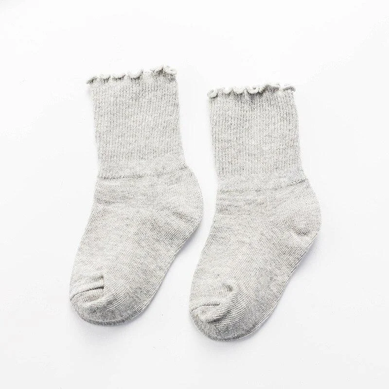 YWHUANSEN 1 to 8 Yr 10 Colors Spring Autumn Children's Socks Candy-colored Cotton Socks For Girls Ruffle Edge Kids Socks Toddler