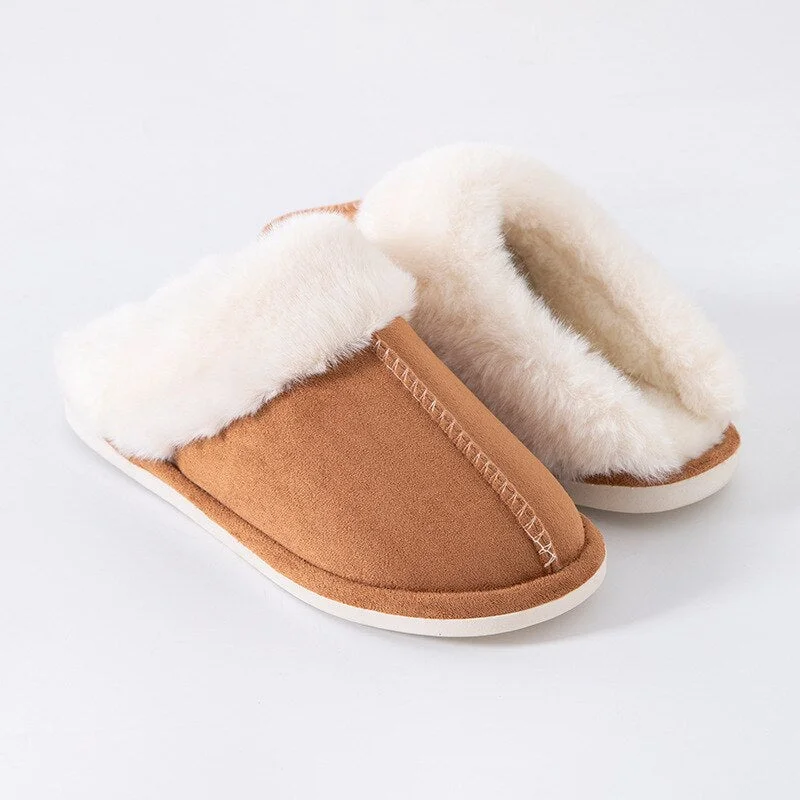 Women Winter Warm Fur Slippers Men Couples House Non-slip Soft Shoes Comfort Flat Heel Home Indoor Bedroom Zapatillas Casa Mujer