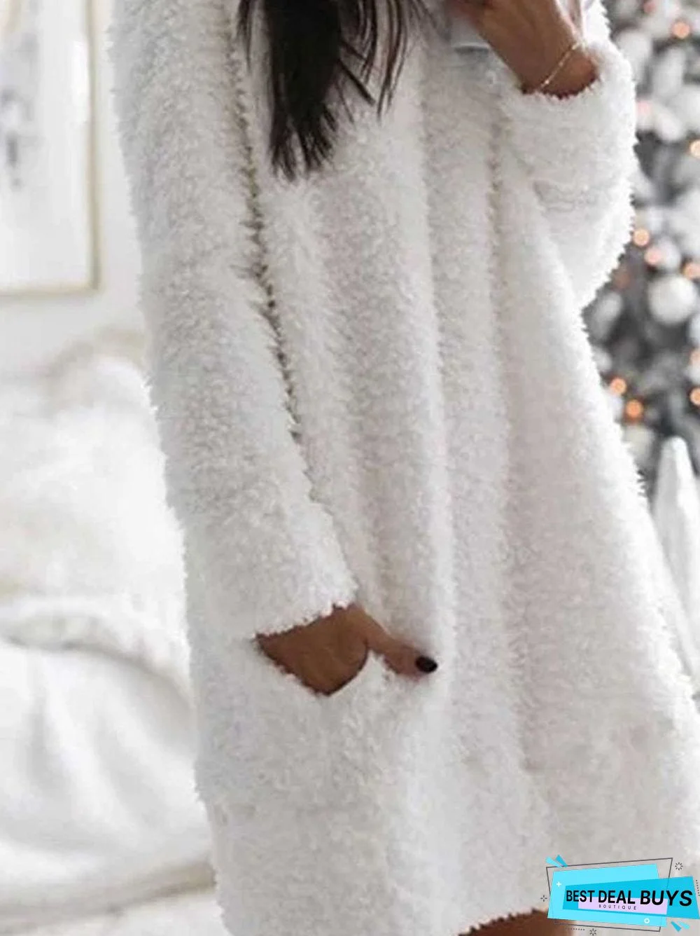 White Round Neck Cotton-Blend Casual Patchwork Dresses