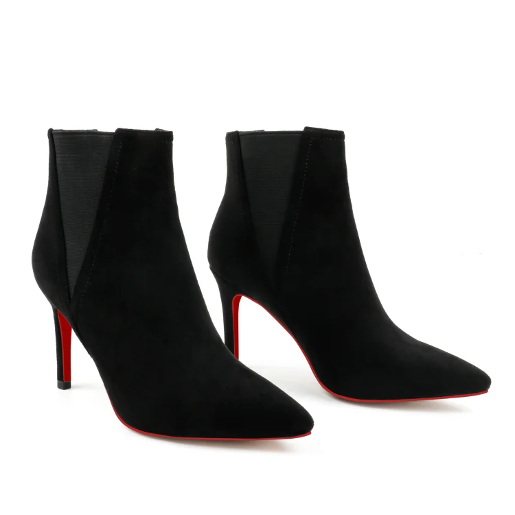 90mm Women's Ankle Boots V-Shaped Elastic Red Bottoms Mid Heel Pointed Toe Stilettos VOCOSI VOCOSI