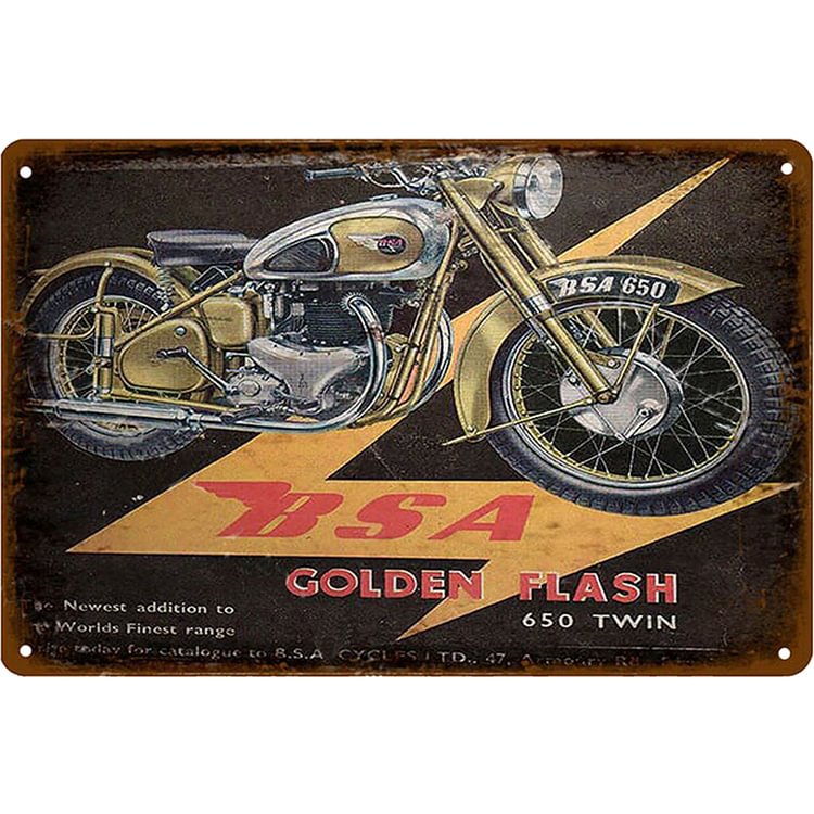 BSA Golden Flash - Vintage Tin Signs/Wooden Signs - 7.9x11.8in & 11.8x15.7in