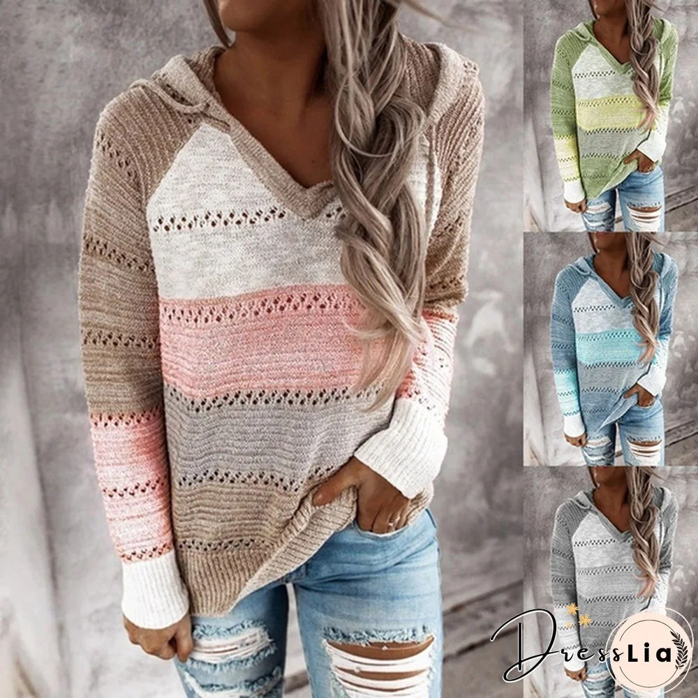 New Comfy Stylish Stitching Color Hoodies For Women Long Sleeve New Casual Clothing Style Casual Tops For Women Women's Casual Spring Fall Sweaters 7 Colors