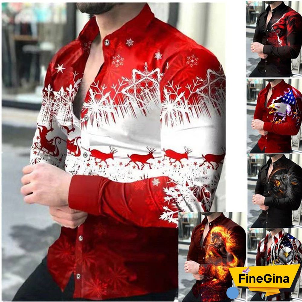 Spring European and American New Style Shirt Men's Long-sleeved Animal Print Shirt Fashion Cardigan