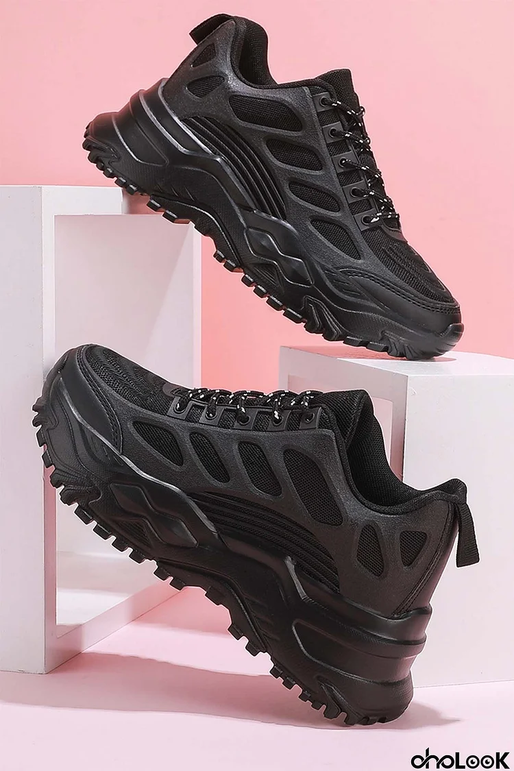 Solid Mesh Lace Up Sneakers