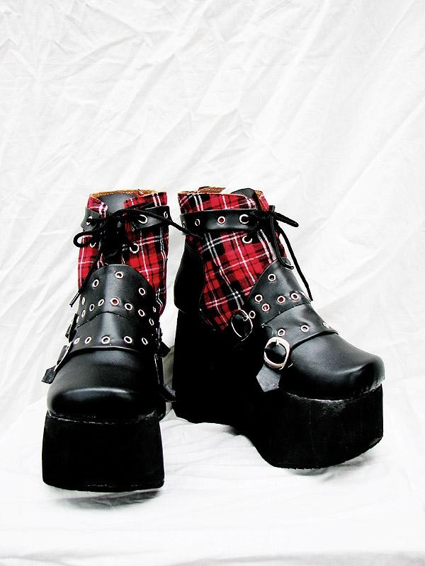 Punk Red Plaid Classical Boots A Version