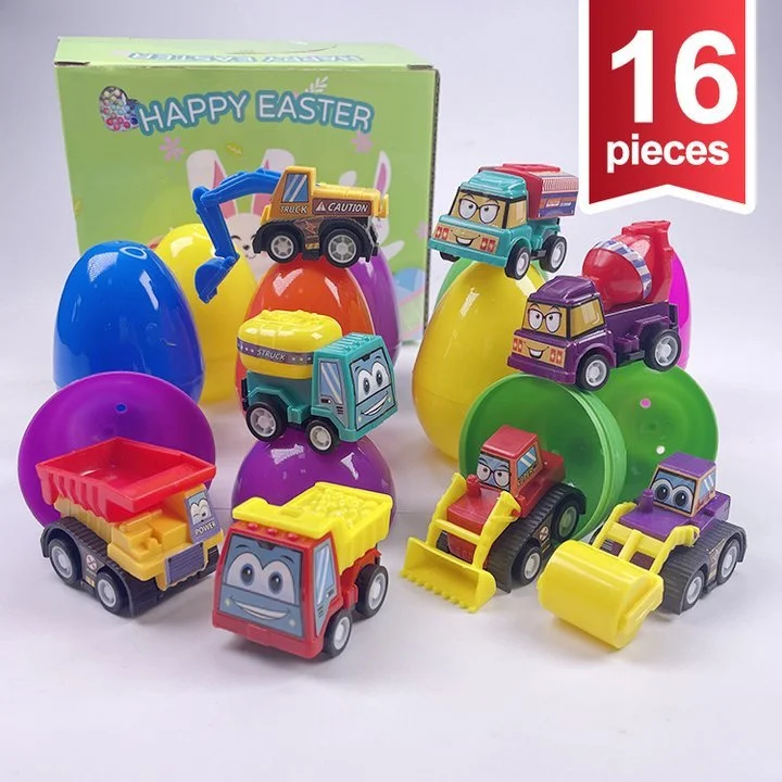 Easter Eggs Filled with Pull-Back Construction Vehicles