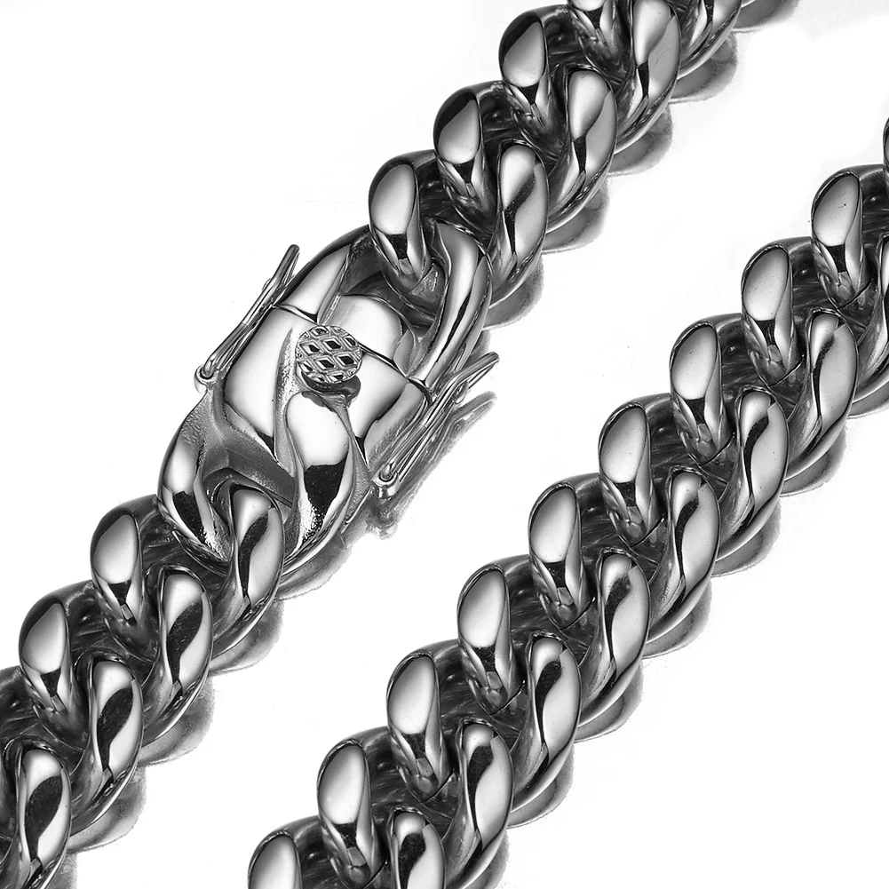 Men Curb Chain Necklace Sliver Plated 22mm Titanium Stainless Steel/Black Chunky Double Tight Cuban Link Hip Hop Neck Chains for Men Boys