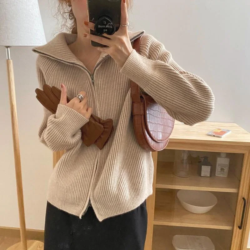 HziriP OL Outwear Tops Solid Sweater Women  New Autumn Winter Elegant Lapel Thick Warm Knitted Cardigan Female Sweaters