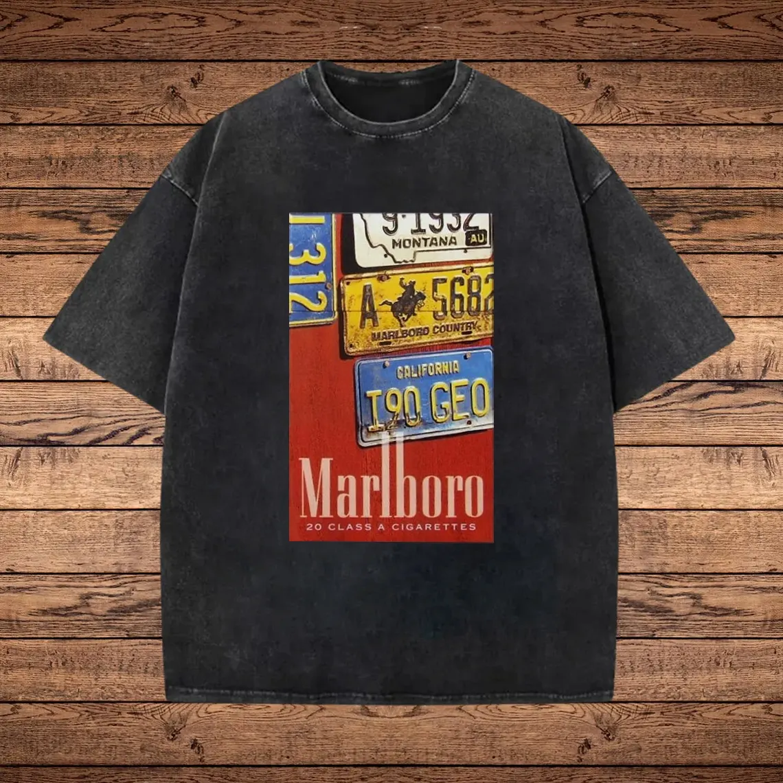 Vintage License Plate Graphic Print Washed T-shirt