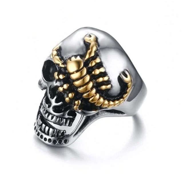 FDLK  Vintage Punk Skull Ring Men Hip Hop Engagement Ring Male Fashion Red Zircon Rings For Women Jewelry Silver Color Rings