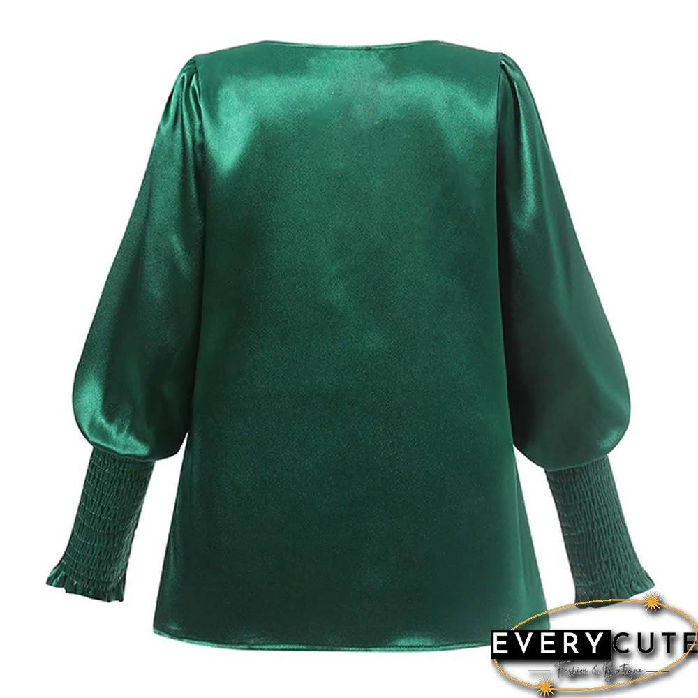 Womens Long-Sleeve Neck Blouse Spring/Autumn Elegant Casual Silk Shirt Ladies Pleated Tops