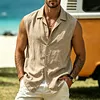 Men's Linen Sleeveless Shirt Vest Casual Summer Wear Lightweight Breathable Button Down Top by Inlyline