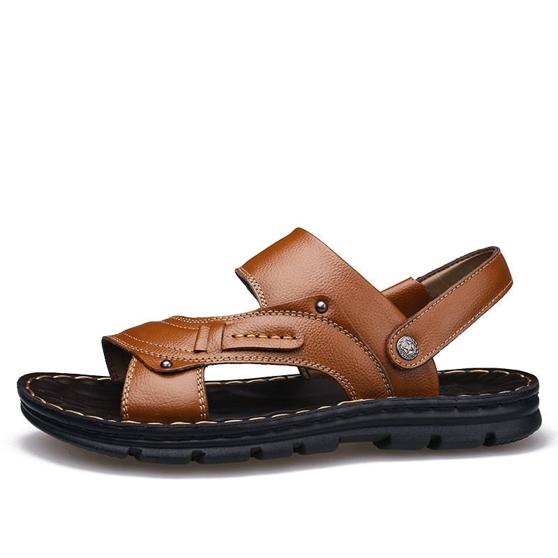 Men's Summer New Leather Sandals Men's Casual Beach Shoes Non-slip Slippers Two Sandals Men Sandals Leather  Men Sandal   Shoes