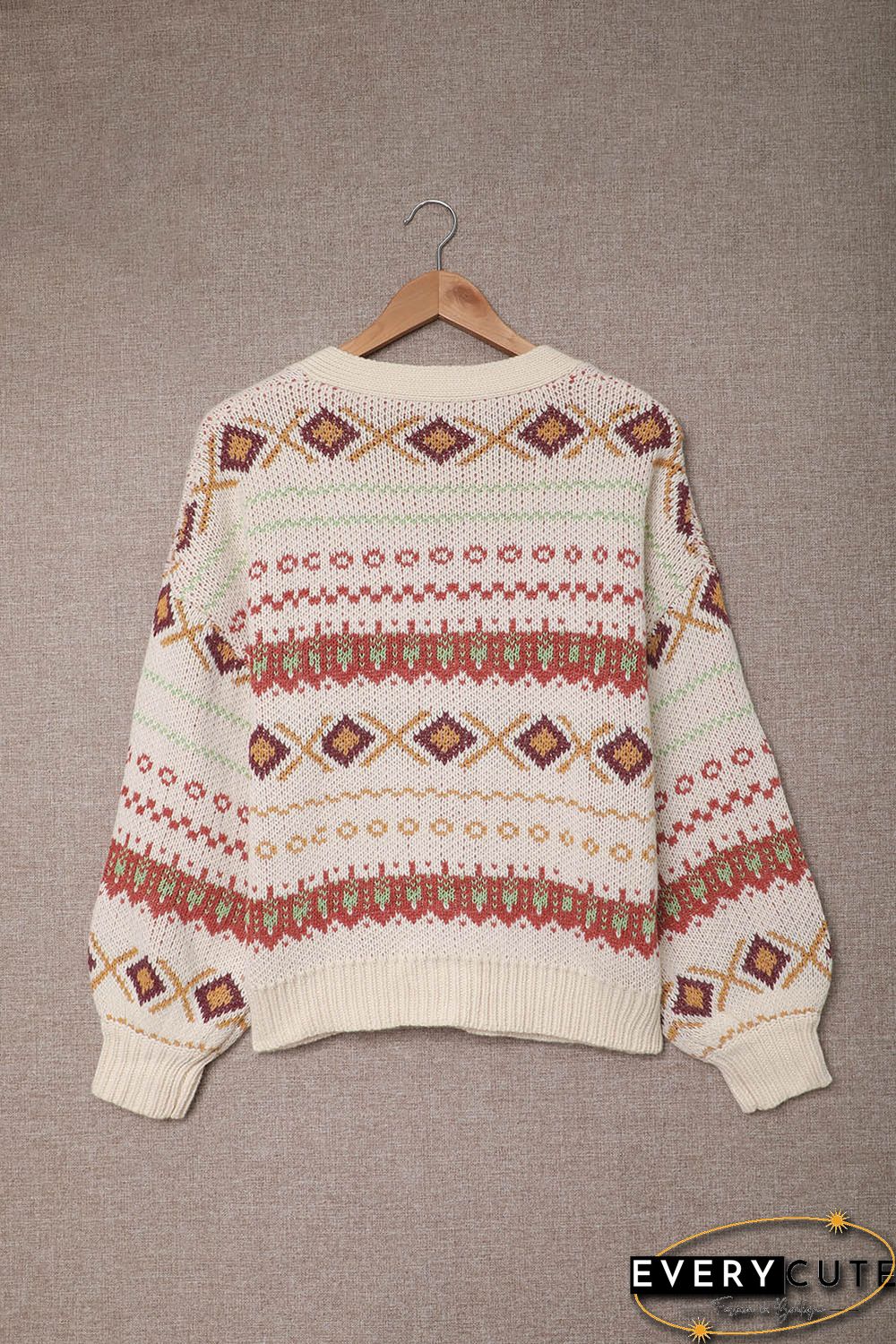 Multicolor Tribal Pattern V Neck Button Front Cardigan