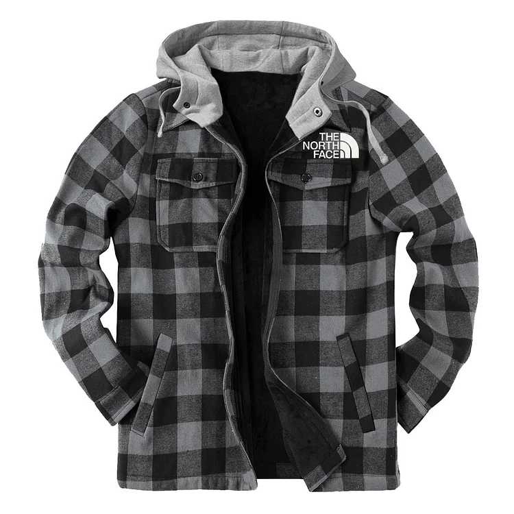 TNF® Winter thickened cotton coat, men's plaid, loose cap, zipper lapel jacket