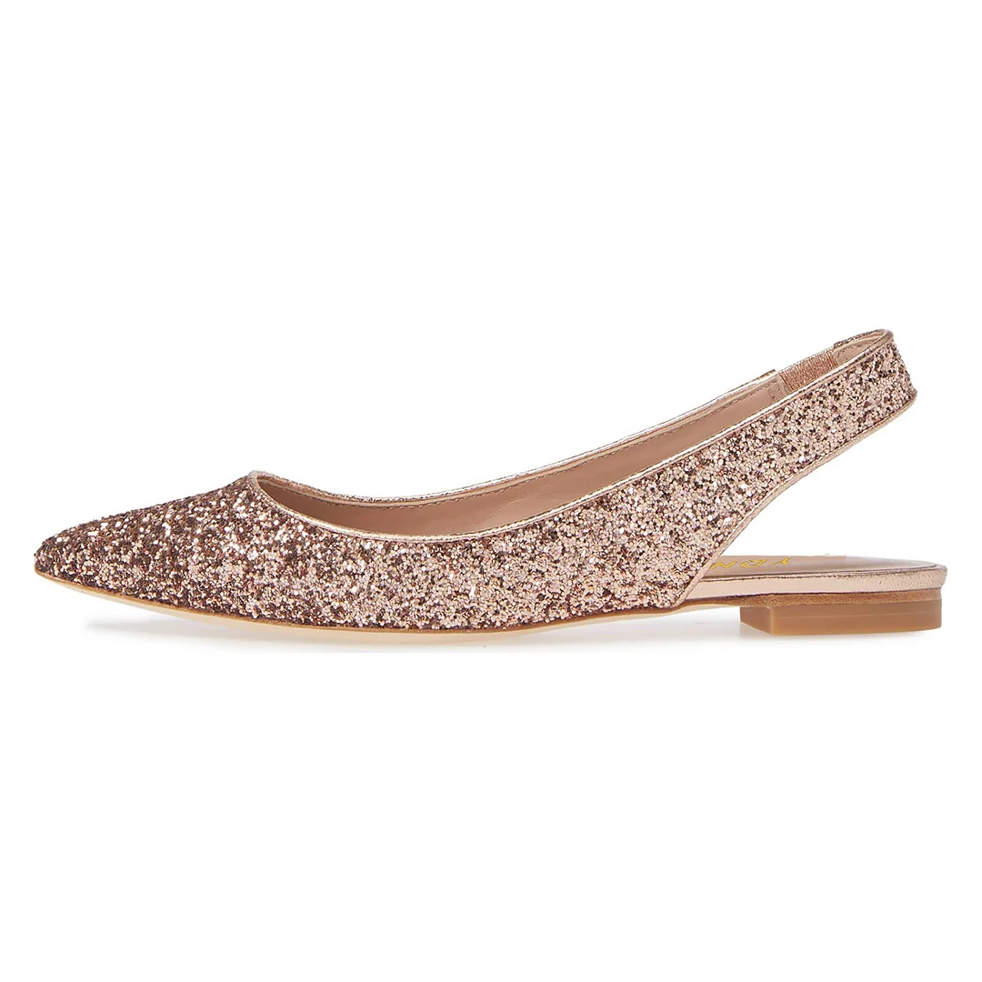 Glittery Vegan Leather Rose Gold Slingback Pumps for Elegant Ladies
