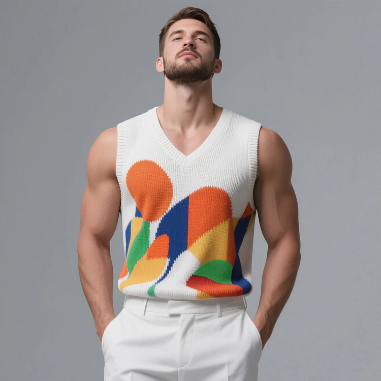 Okaywear Okaywear Knitted Colorblock V Neck Sleeveless Tank Top
