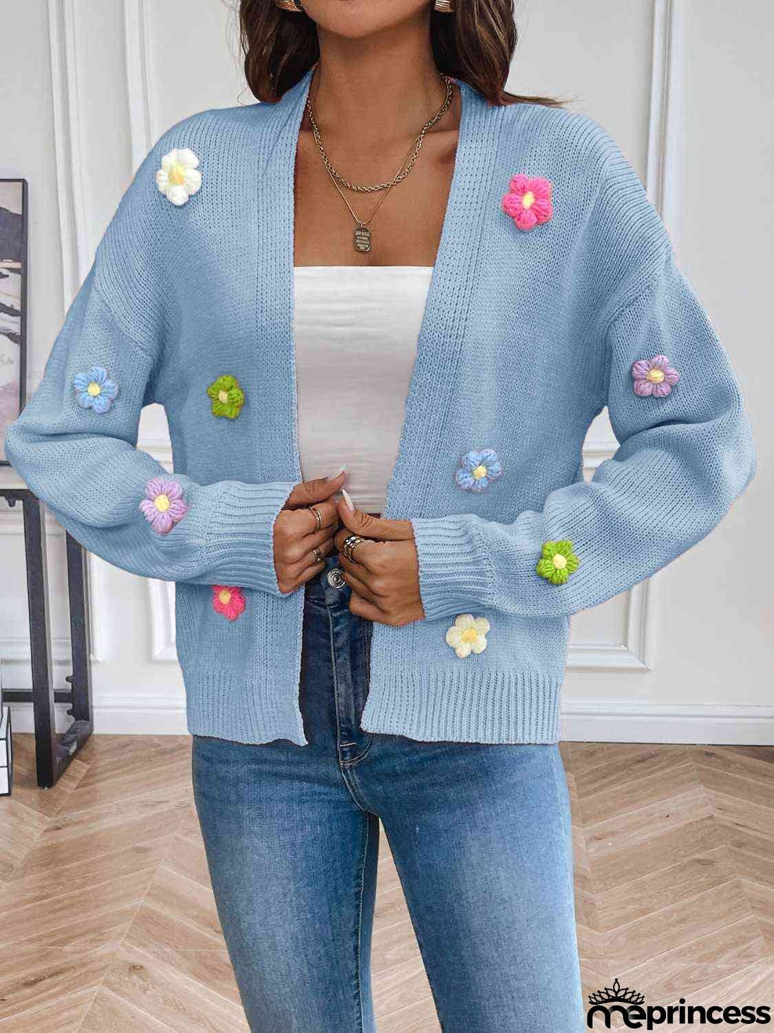 Floral Long Sleeve Open Front Cardigan