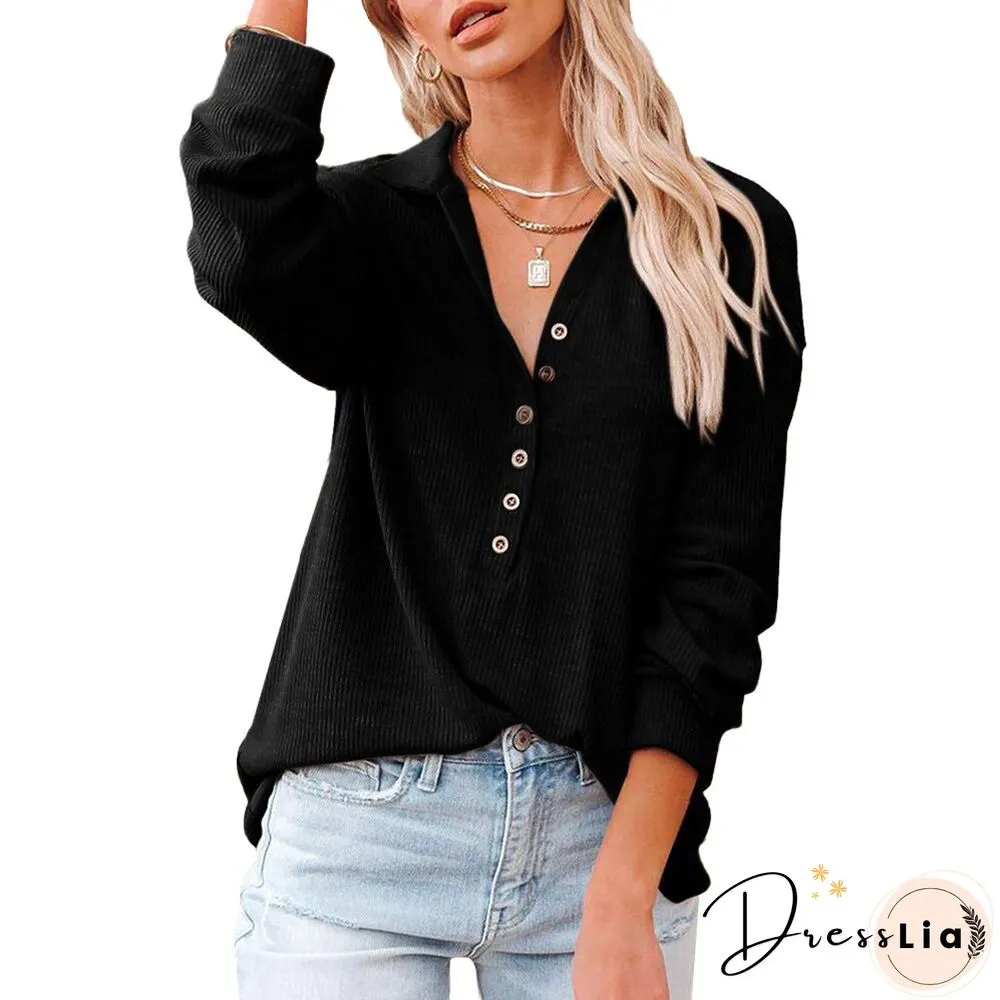 Office Lady Solid Tops Tee Shirts Women T-Shirt Spring Casual Lapel Neck Loose Shirt Long