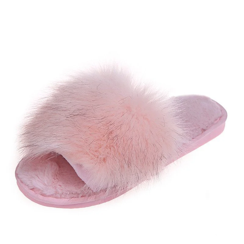 Ladies Fur Home Slippers Warm Faux Fur Flip-Flops Bedroom Flat Shoes Over-the-top Indoor Slippers Winter Slippers 2021 Slides
