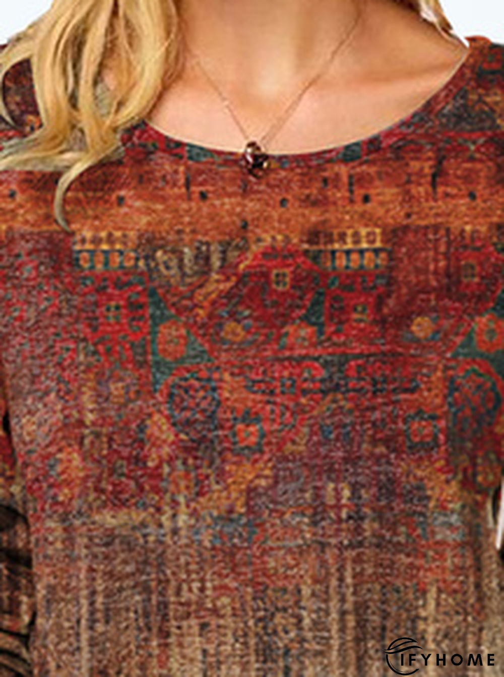 Casual Ethnic Autumn Daily Long sleeve Crew Neck H-Line Regular Medium Elasticity Top | IFYHOME