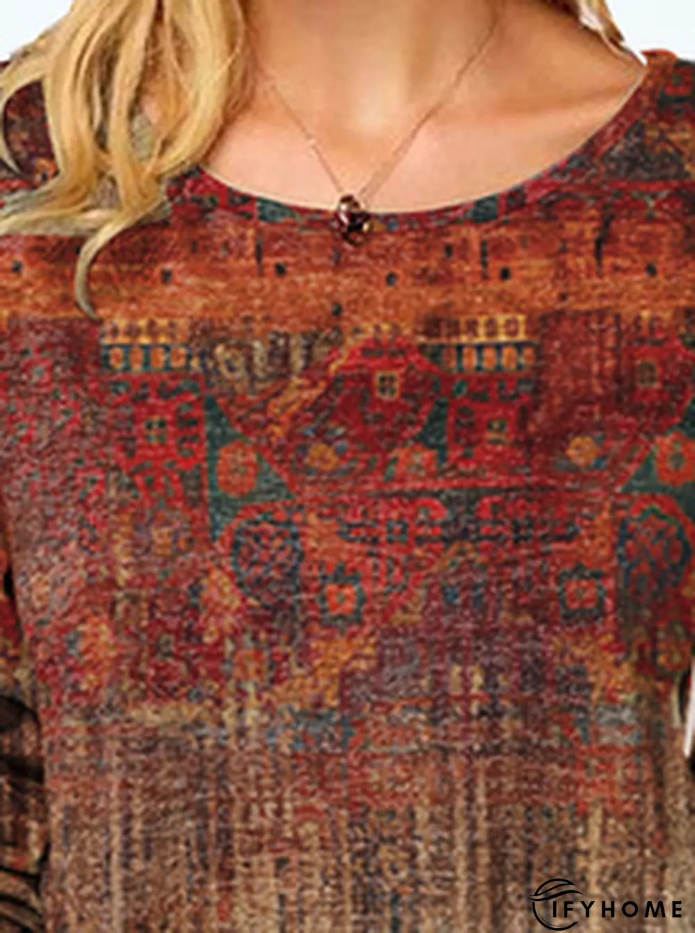 Casual Ethnic Autumn Daily Long sleeve Crew Neck H-Line Regular Medium Elasticity Top | IFYHOME