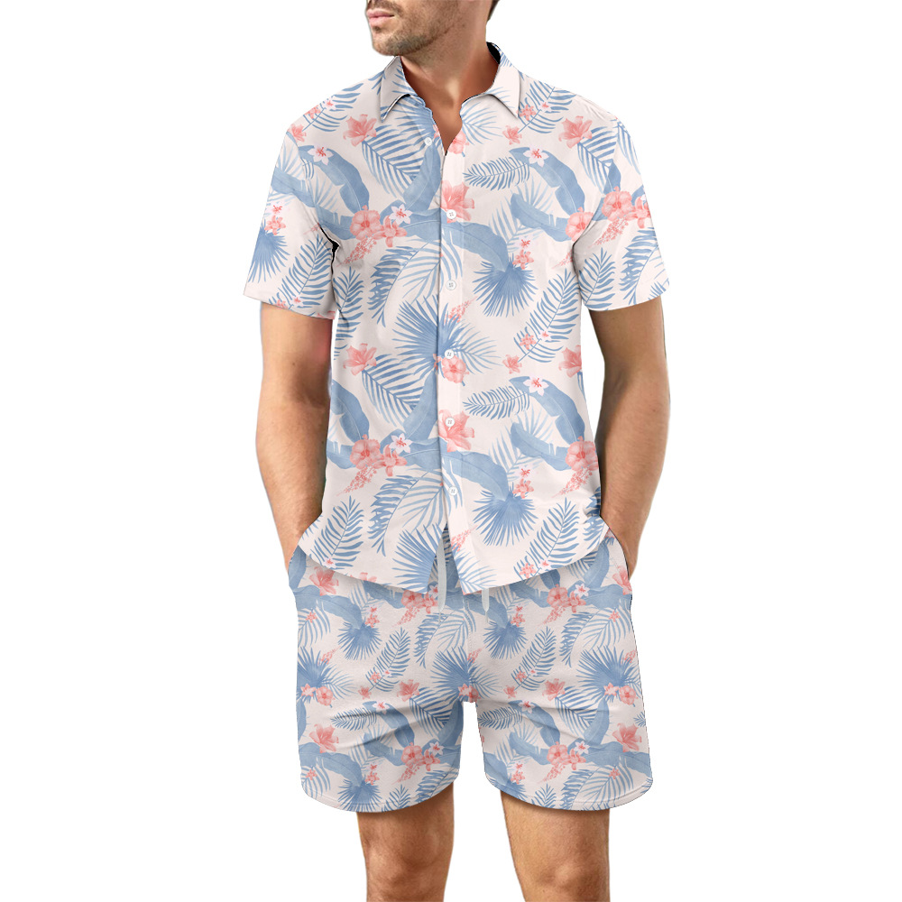 Mature Men Summer Loose Lapel Button Top And Shorts Casual Plus Size Suits