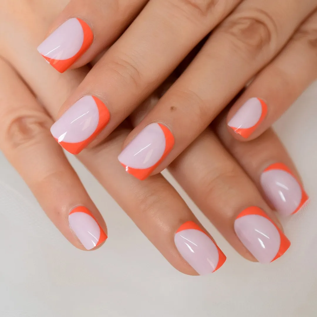 Mix Color Nail Short Squoval Dark Red Petie Fake Nails Glossy Shiny ...