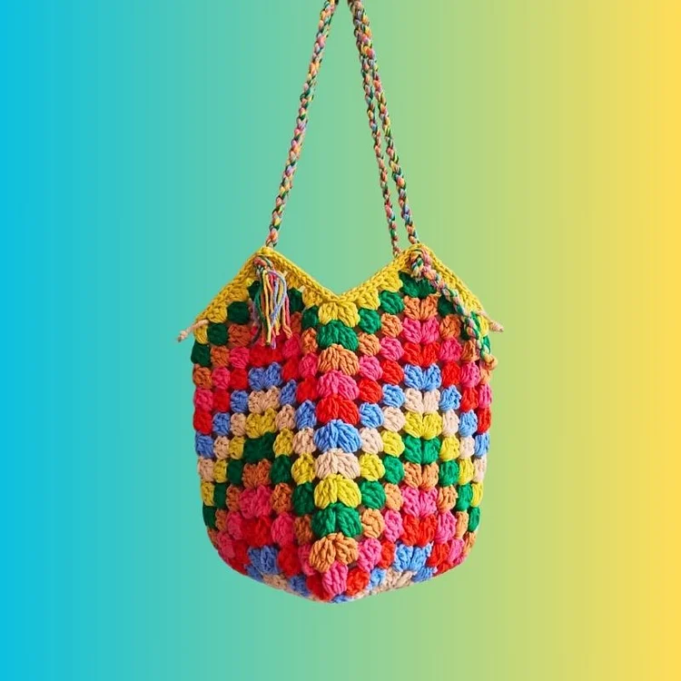 Lulusnow Handmade Multicolor Casual Travel Beach Crochet Tote Bag Summer Shoulder Bag 