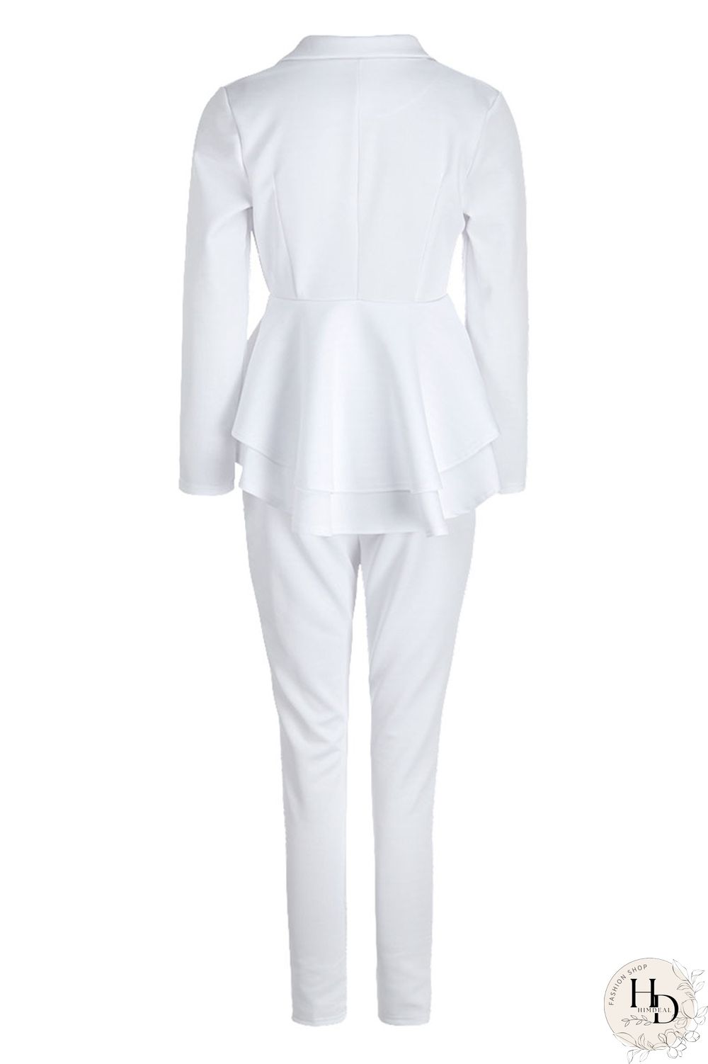 Black Casual Two Piece Suits Patchwork ruffle Solid pencil Long Sleeve