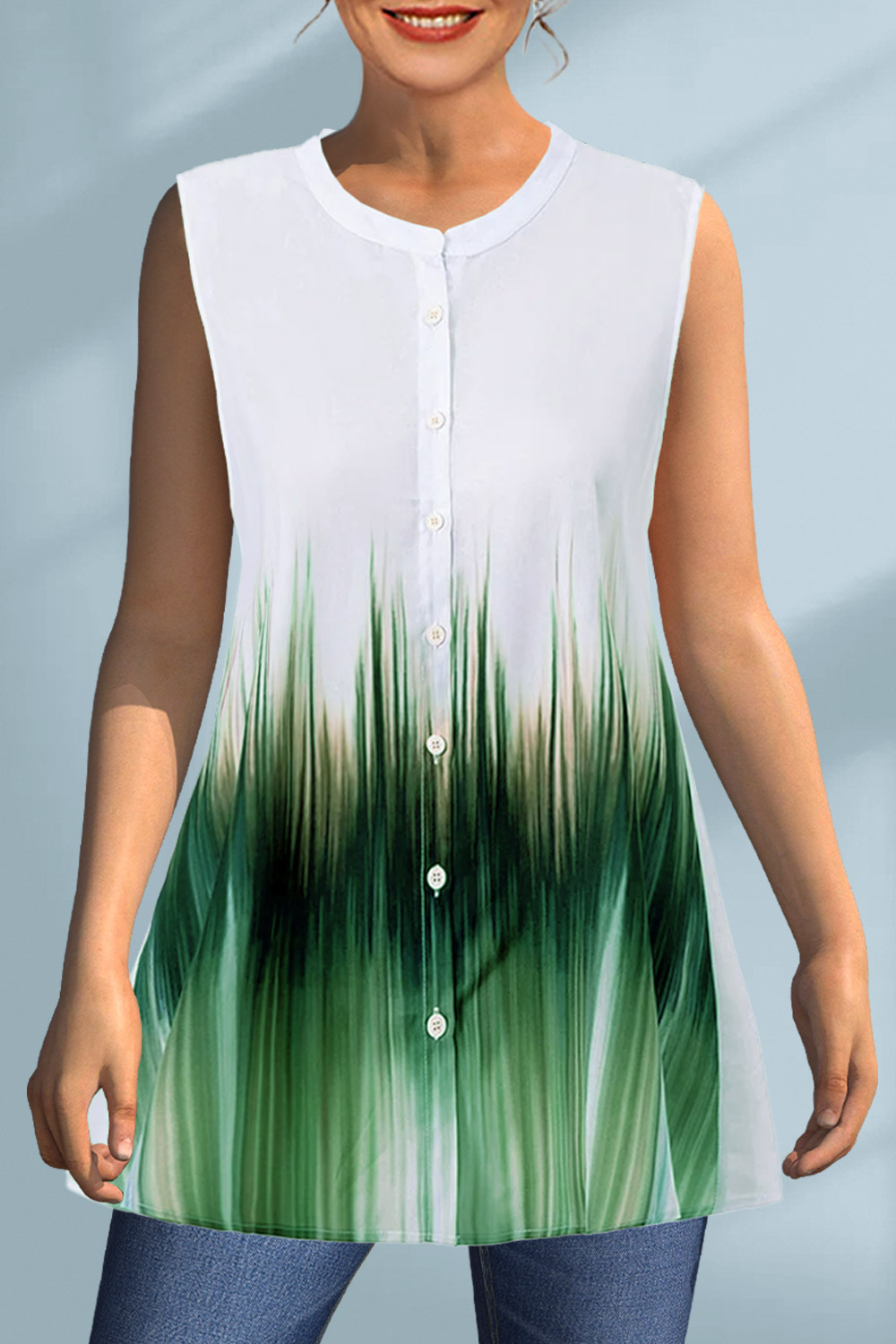 Plus Szie Ombre Print Button Up Tank Top 2024 - Flycurvy 