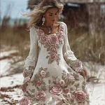 Women's Vintage Three-dimensional Rose Long-sleeved Skirt - Image 2