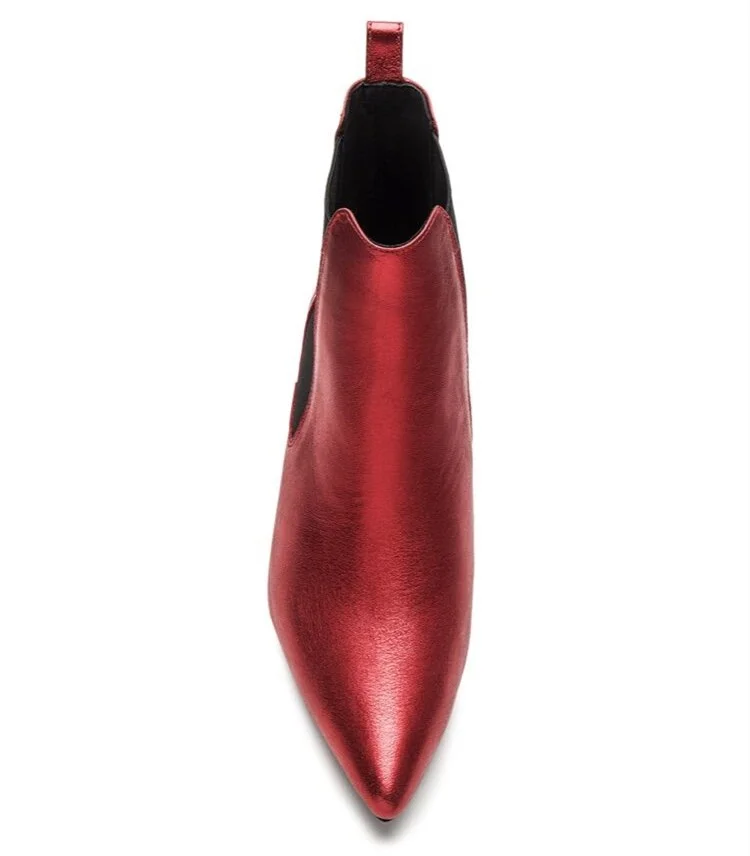 red metallic ankle boots