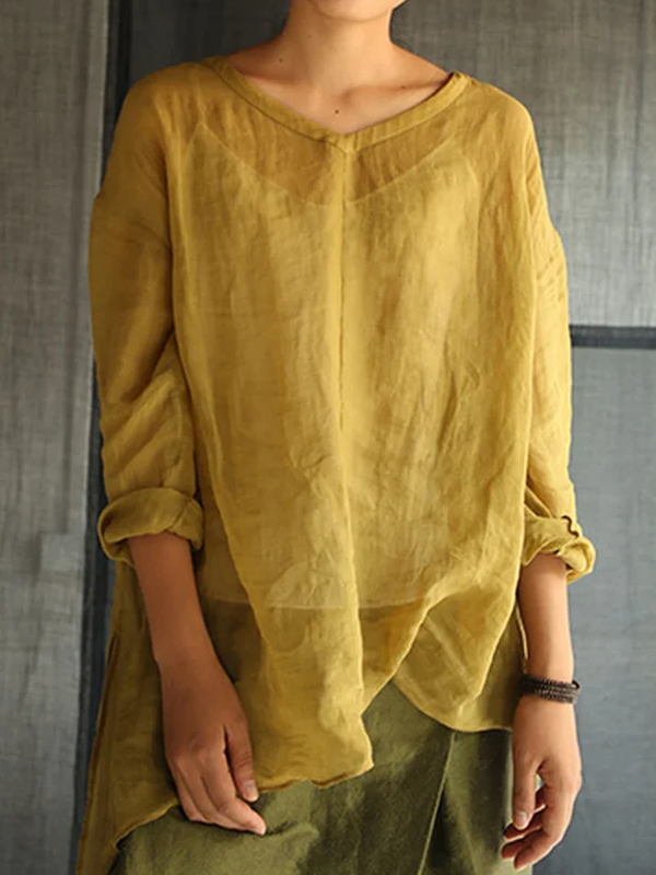 Solid Color Pullover Comfortable Breathable Ramie Women's Blouse tjj Shicloths