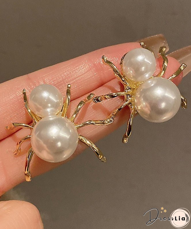 Unique White Sterling Silver Alloy Pearl Spider Stud Earrings