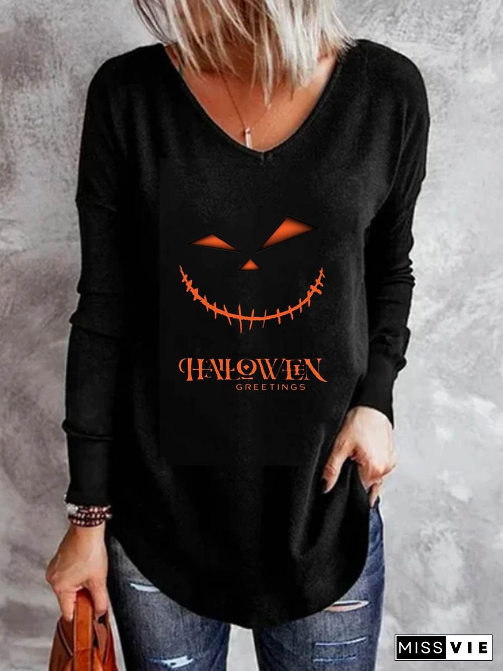 Off Shoulder Casual Cotton Blends Cartoon Halloween T-shirt