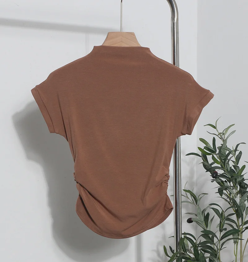 Uveng Real Shoot Half-High Collar Hottie Folded Slimmed Short T-Shirt Jacket Woman 87530